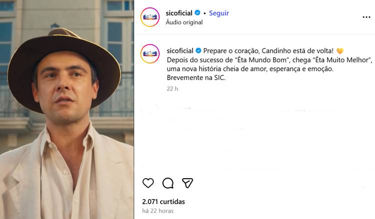 Publicação SIC anunciando a nova novela