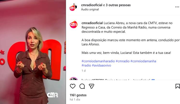 Publicação sobre Luciana Abreu na CMTV