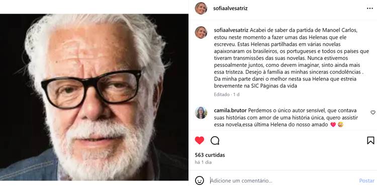 Publicação da atriz Sofia Alves